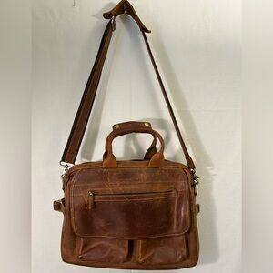 Kattee Brown Leather Laptop Briefcase Messenger Travel Bag